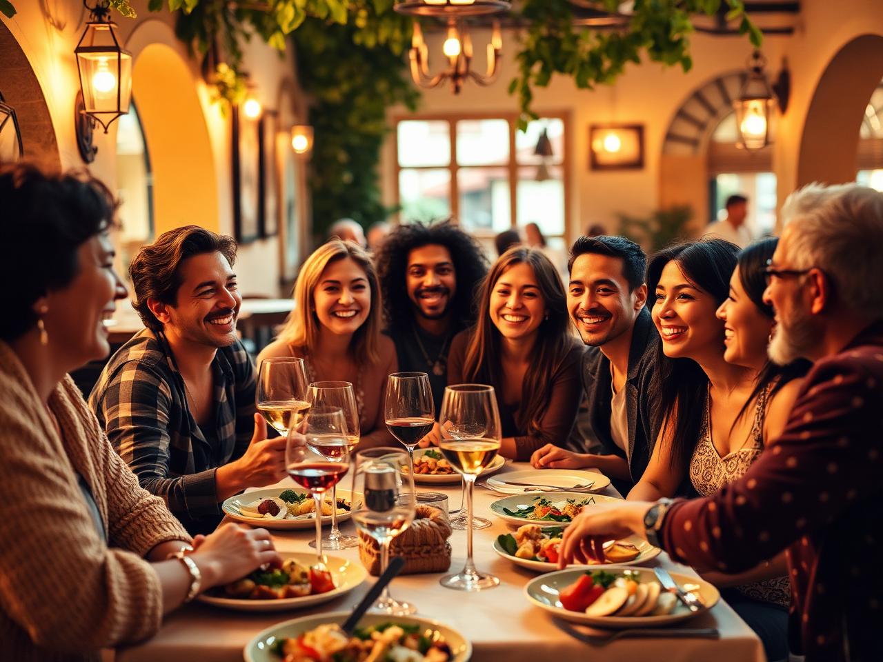Clients internationaux réunis autour d'une table de restaurant